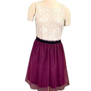 Speechless Lace & Tulle-Skirt Retro Party Dress Burgundy Skirt Sz 13 #138B